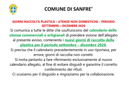 Raccolta PLASTICA U.N.D. Settembre-Dicembre 2026